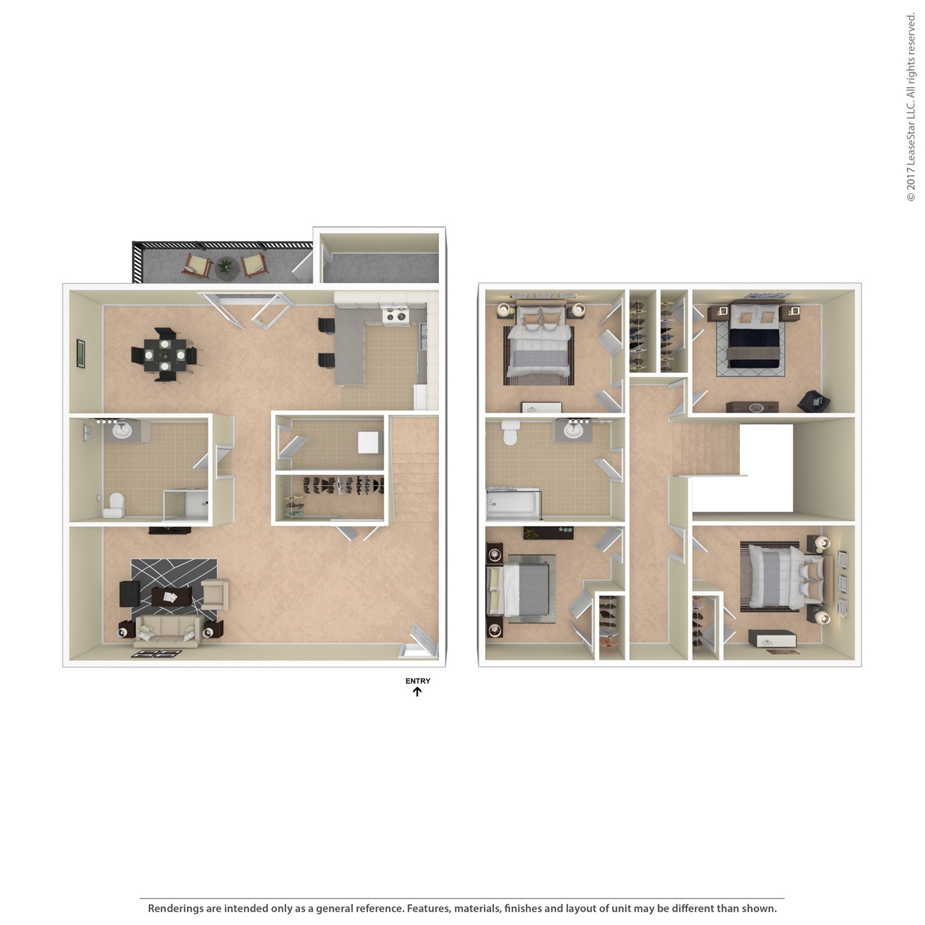 A floor plan of a two-story apartment with a living room